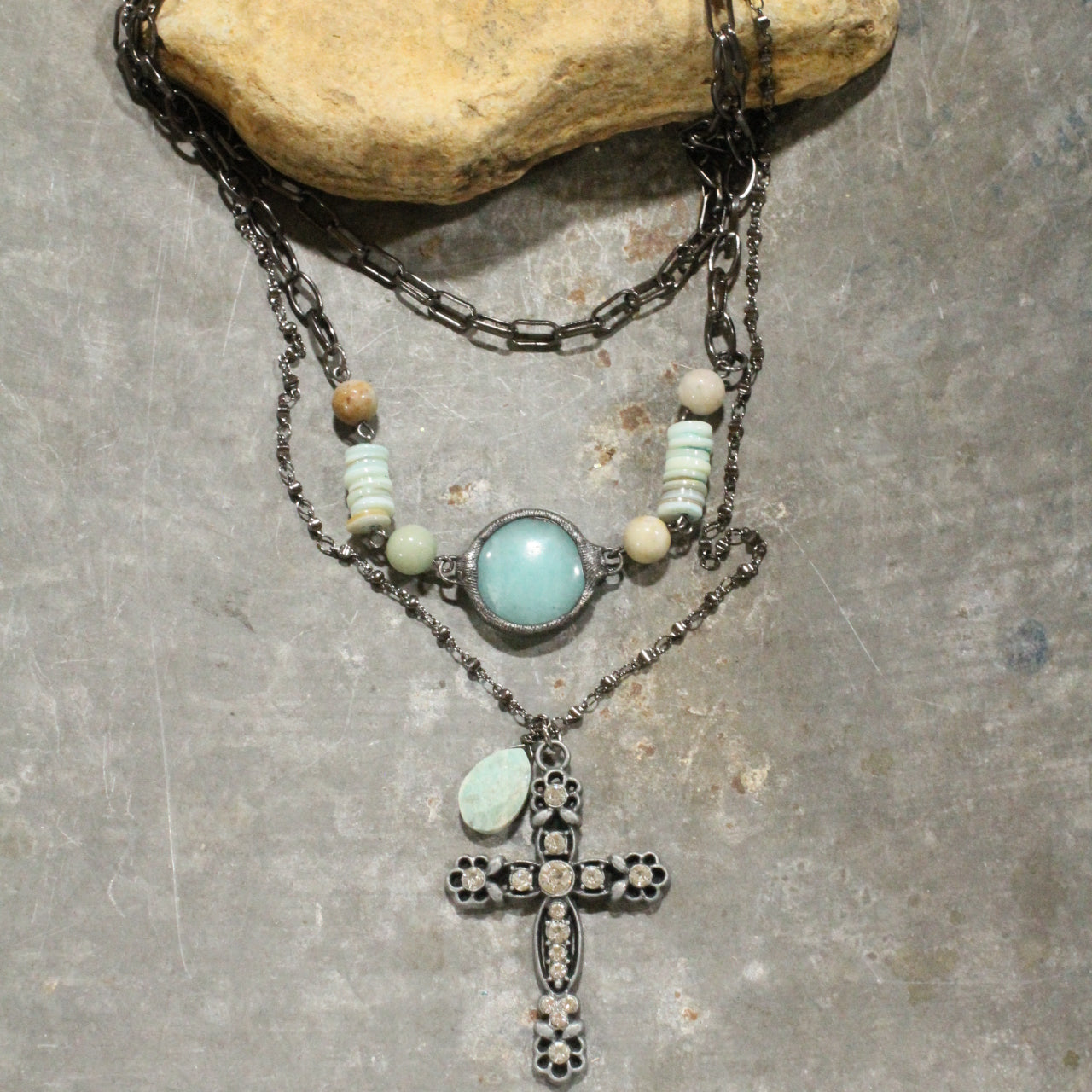 Faith Over Fear Cross Layered Necklace