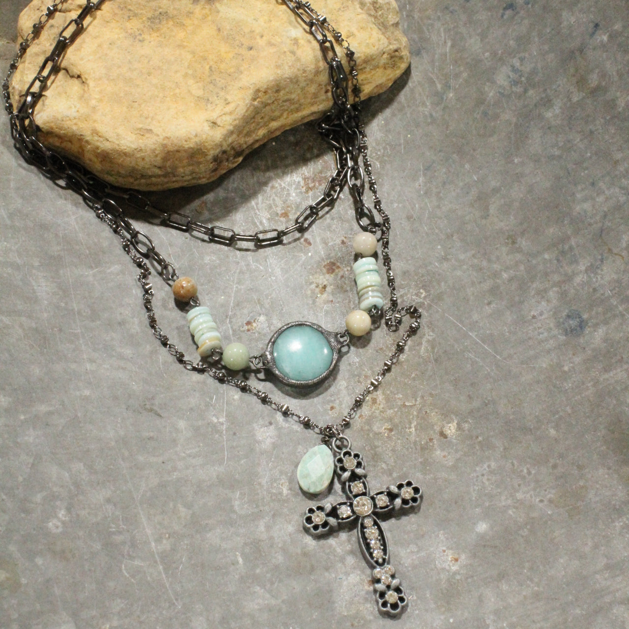 Faith Over Fear Cross Layered Necklace