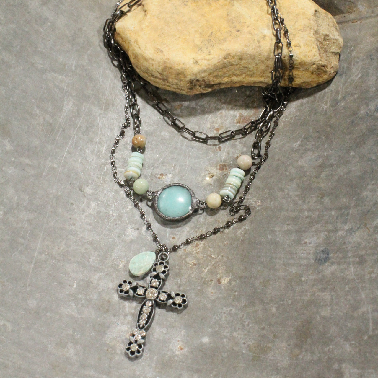 Faith Over Fear Cross Layered Necklace