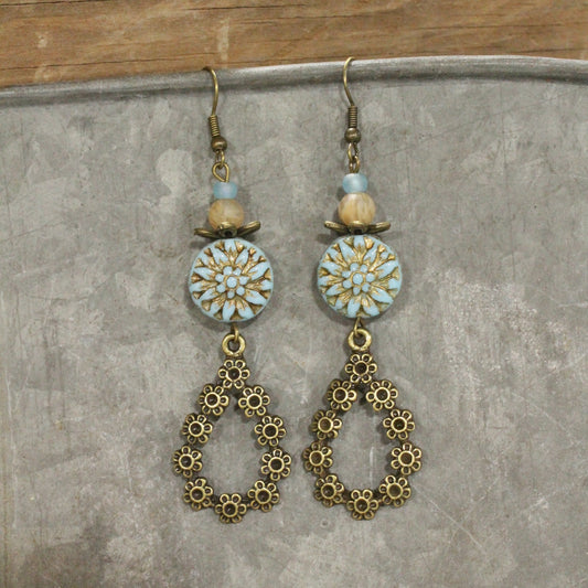 Full Of Blooms Czech Flower Dangle Earrings