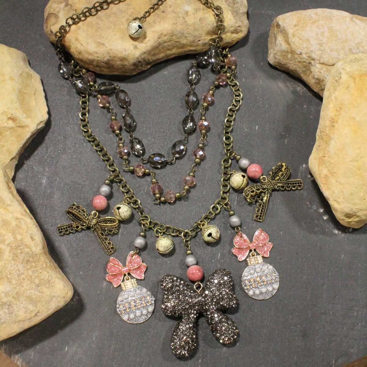 Rich In Pink Classic Christmas Charm'd Necklace