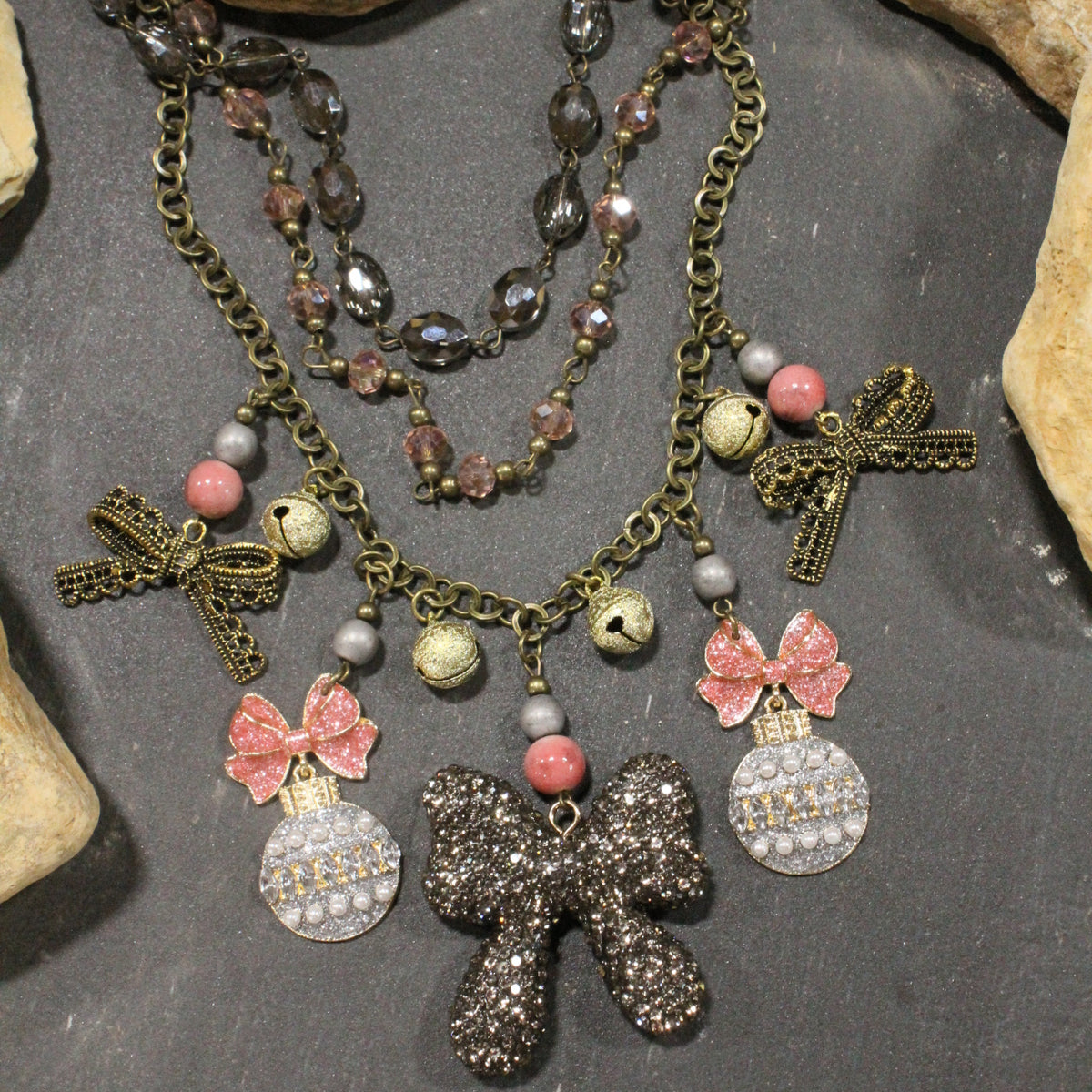 Rich In Pink Classic Christmas Charm'd Necklace