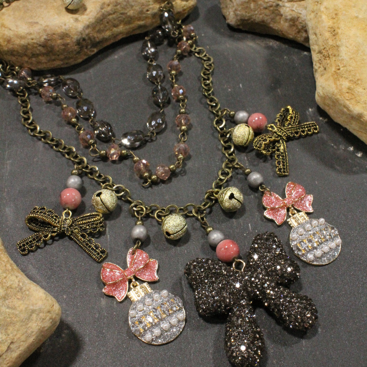 Rich In Pink Classic Christmas Charm'd Necklace