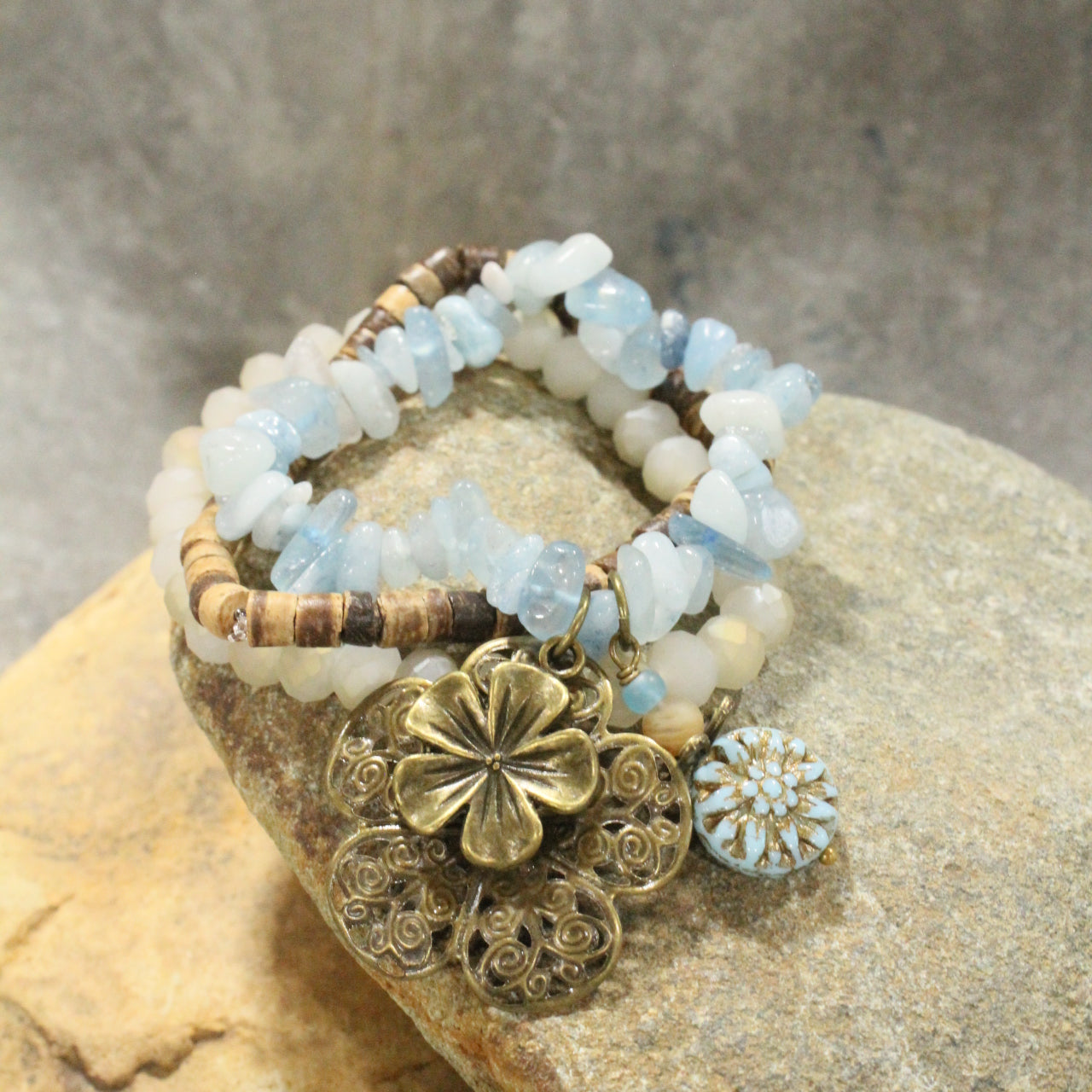 Full Of Blooms Czech Flower Stretch Bracelet Set