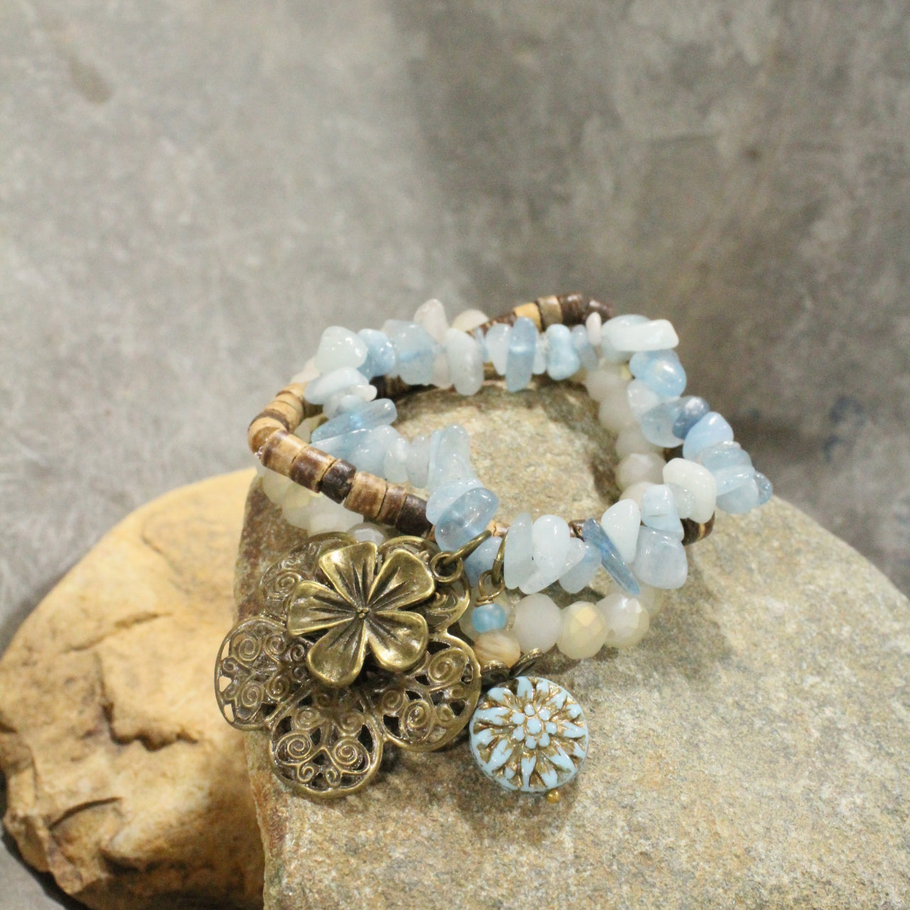 Full Of Blooms Czech Flower Stretch Bracelet Set