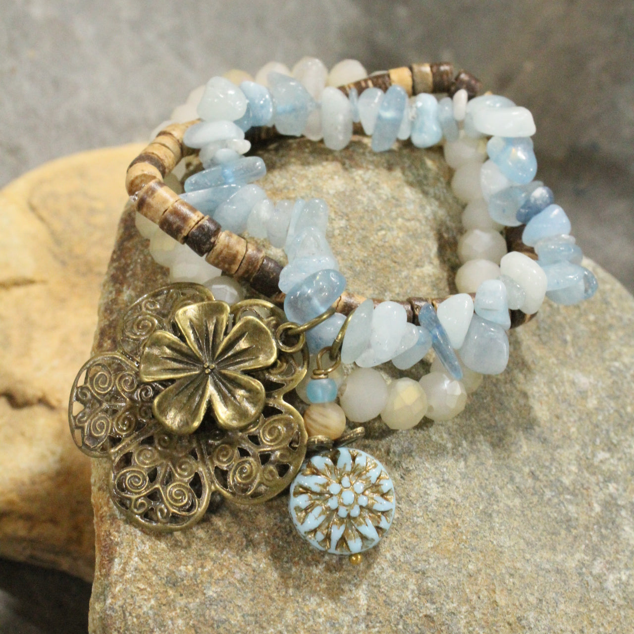 Full Of Blooms Czech Flower Stretch Bracelet Set