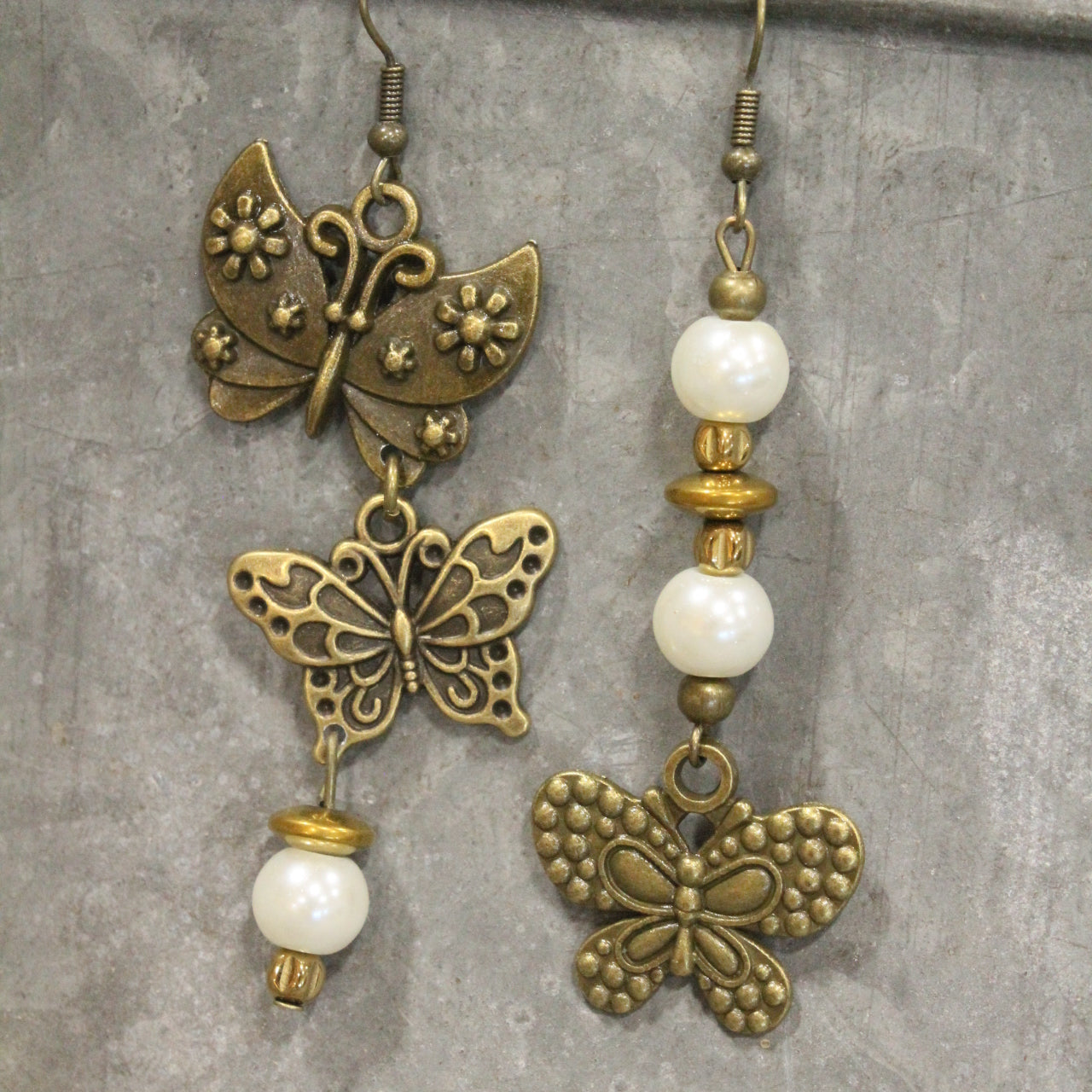 Just Golden Pearl Butterfly Earrings