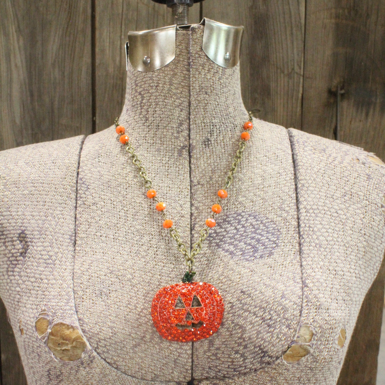 Jack-O-Lantern Bling Pumpkin Necklace