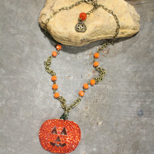 Jack-O-Lantern Bling Pumpkin Necklace