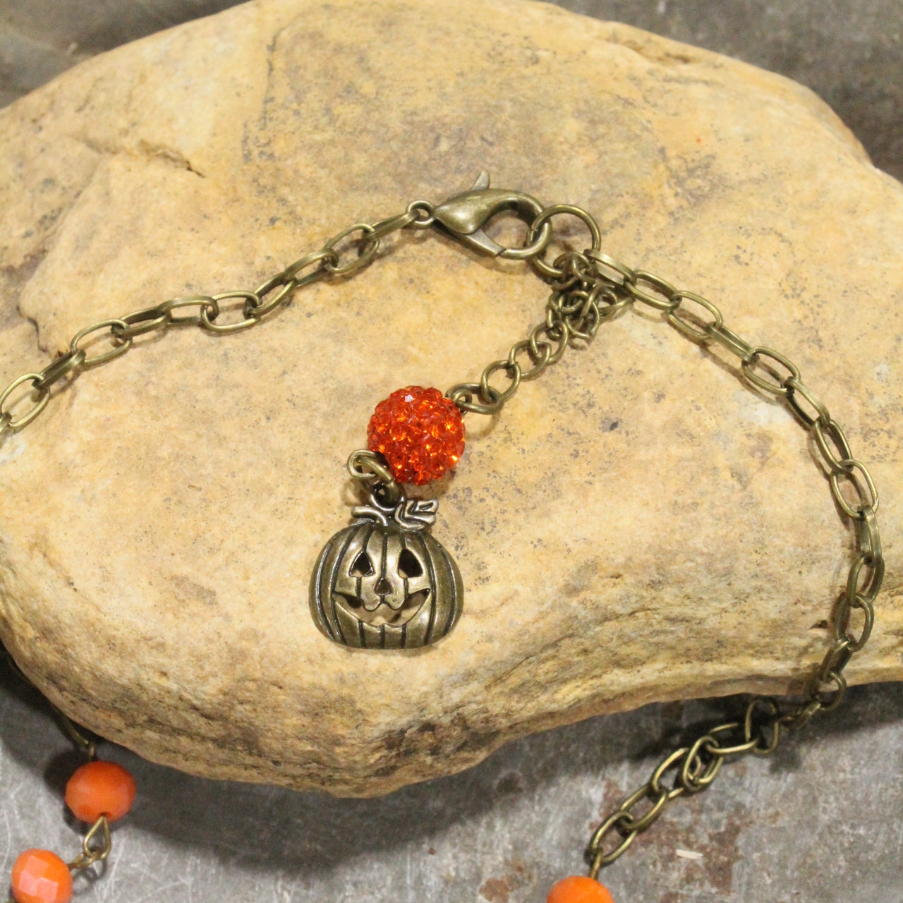 Jack-O-Lantern Bling Pumpkin Necklace