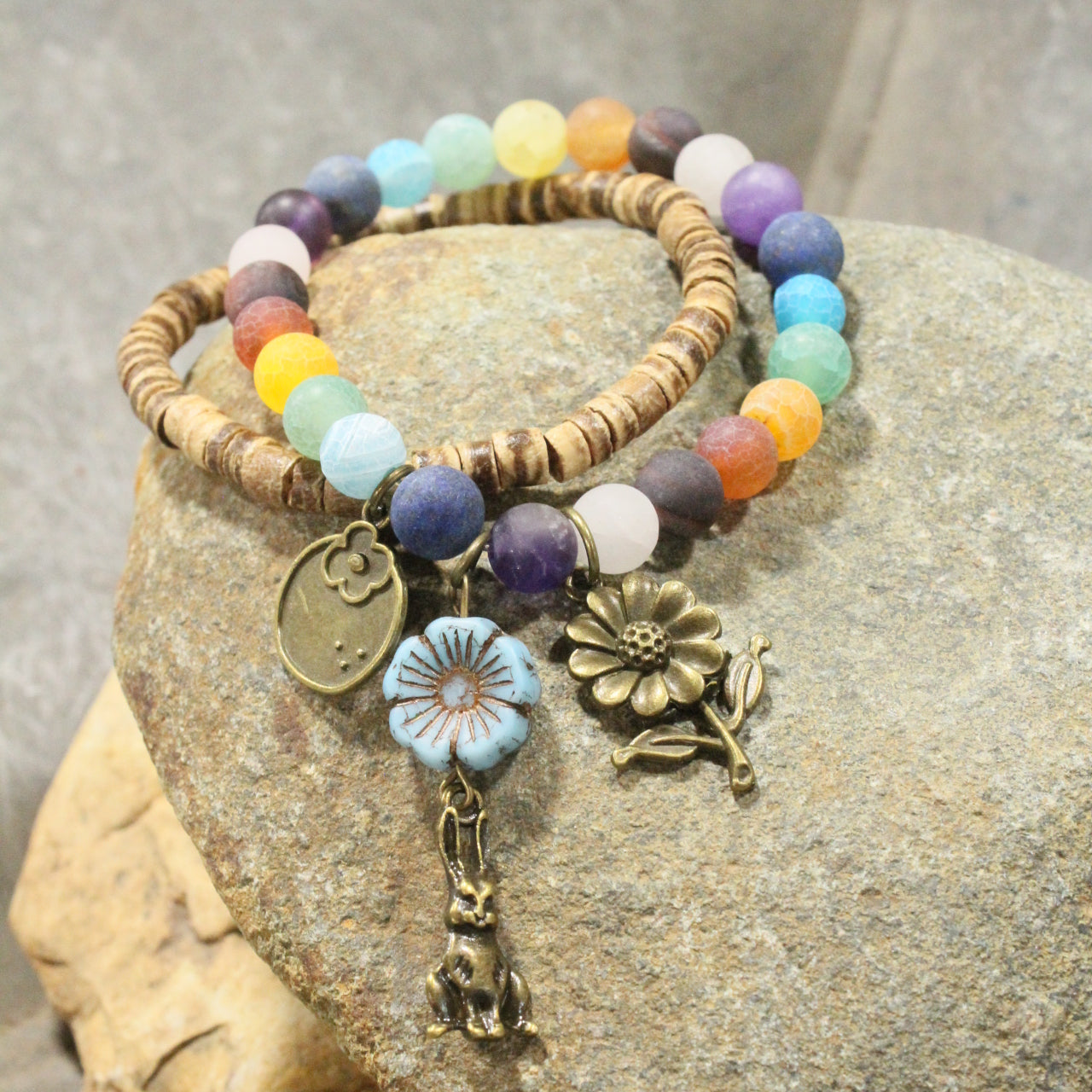 Flower Patch Rabbit Charming Bracelet Set