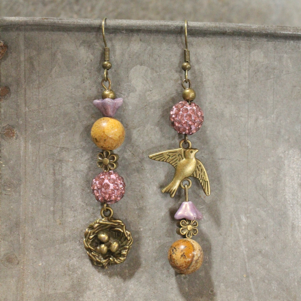 Wings Spread Blushing Bird Dangle Earrings