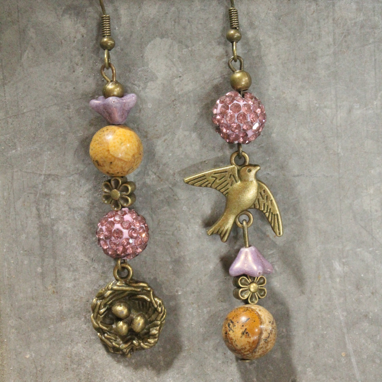 Wings Spread Blushing Bird Dangle Earrings