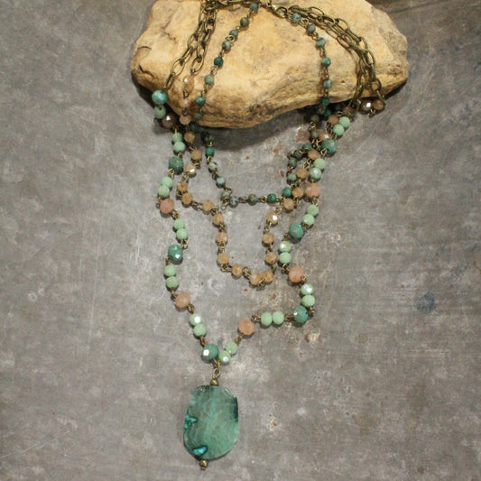 Shades Of Green Stone Drop Layered Necklace