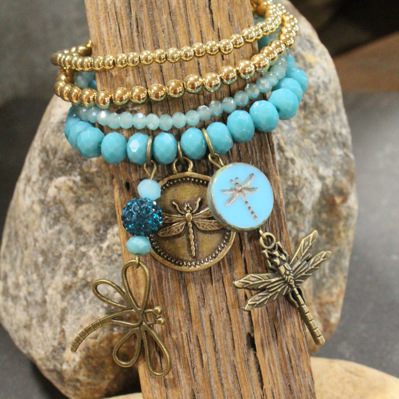 Gliding Jade Dragonfly Bracelet Set