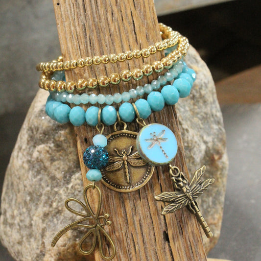 Gliding Jade Dragonfly Bracelet Set