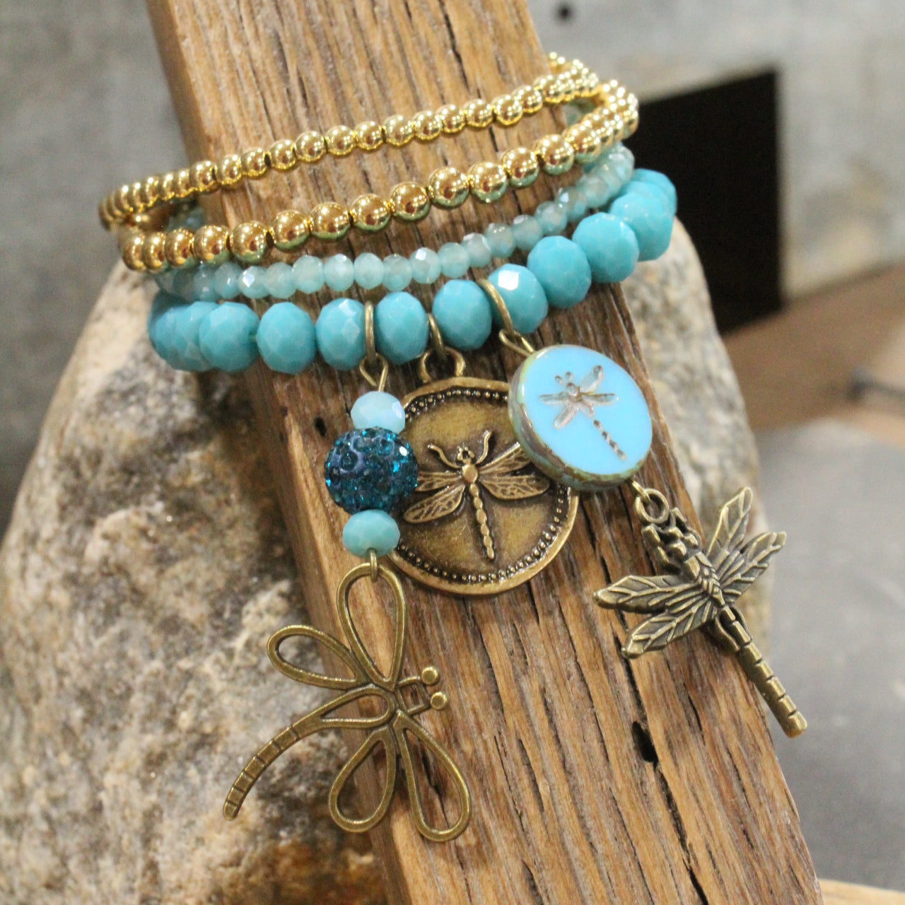 Gliding Jade Dragonfly Bracelet Set