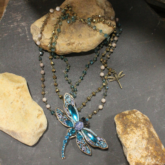 Gliding Jade Dragonfly Layered Necklace