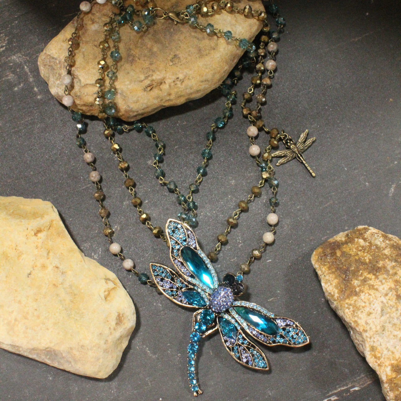 Gliding Jade Dragonfly Layered Necklace