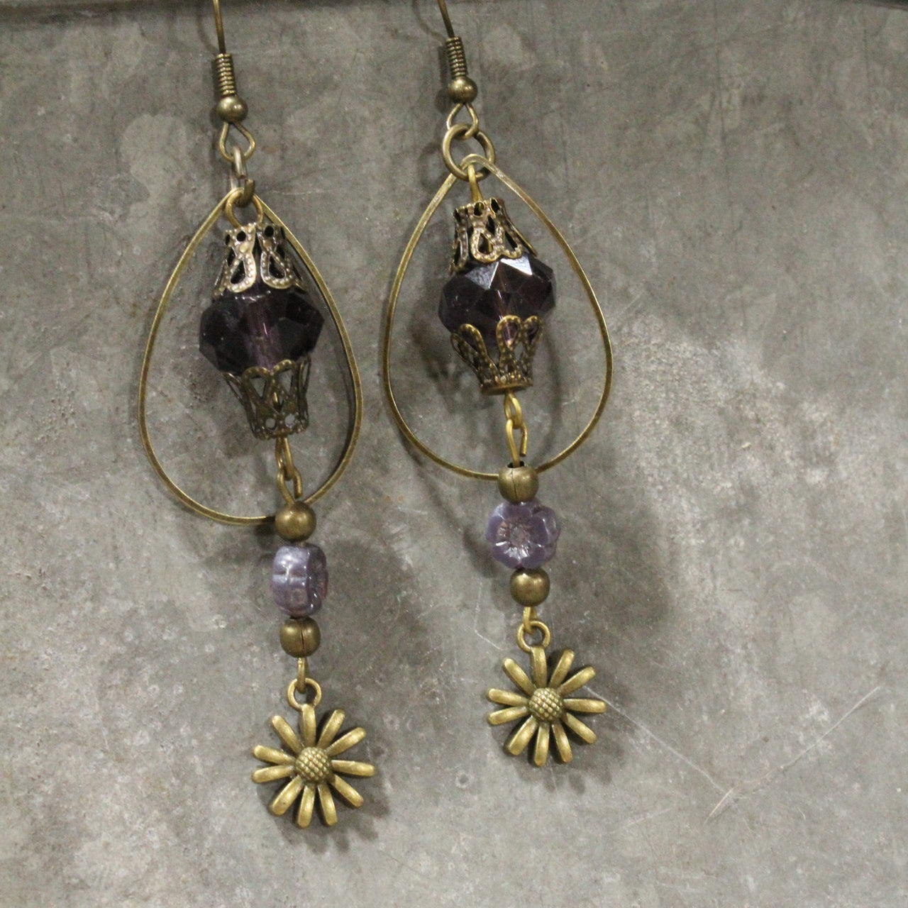 Purple Passion Blooming Flower Dangle Earrings