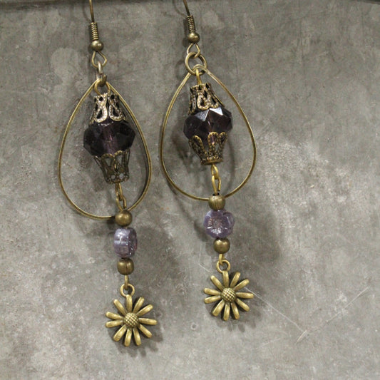 Purple Passion Blooming Flower Dangle Earrings