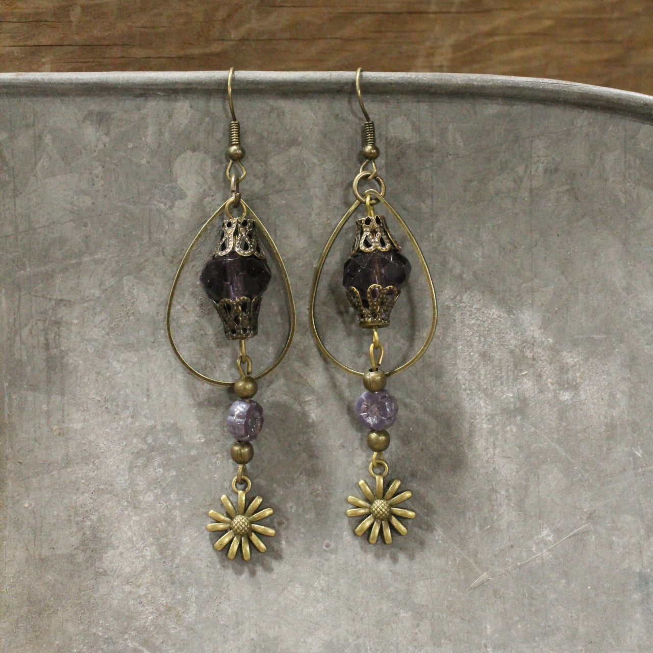 Purple Passion Blooming Flower Dangle Earrings