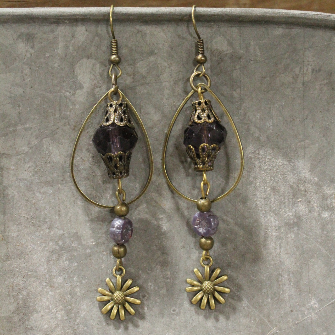 Purple Passion Blooming Flower Dangle Earrings