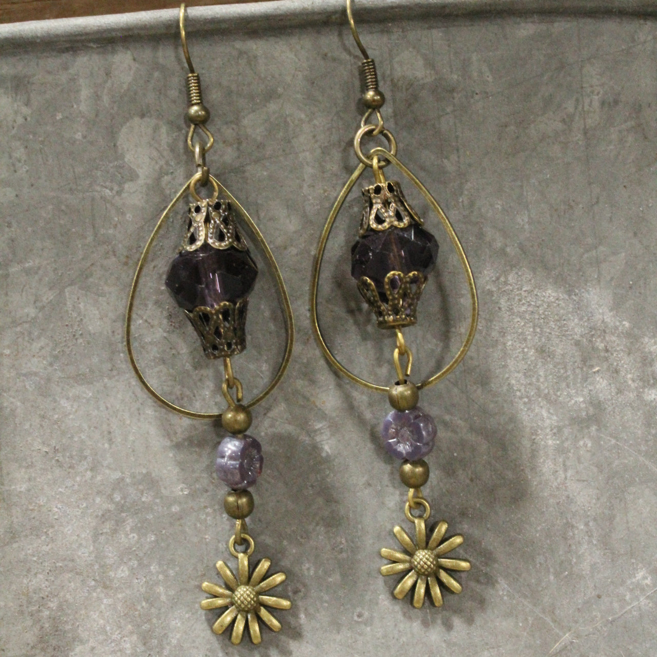 Purple Passion Blooming Flower Dangle Earrings