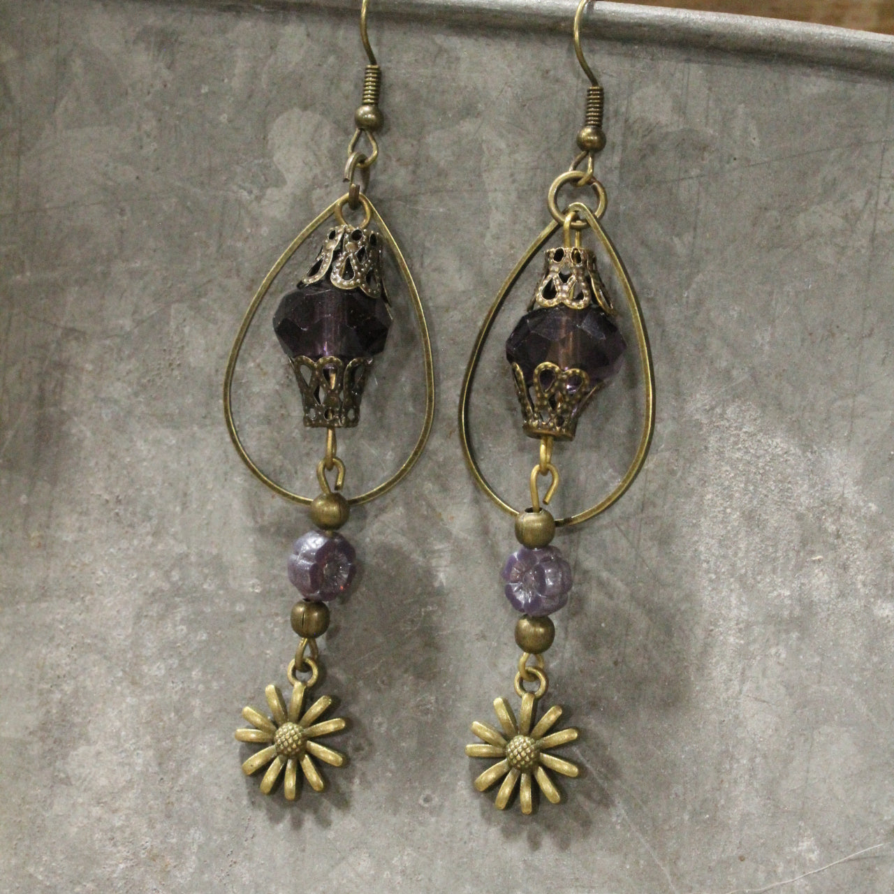 Purple Passion Blooming Flower Dangle Earrings