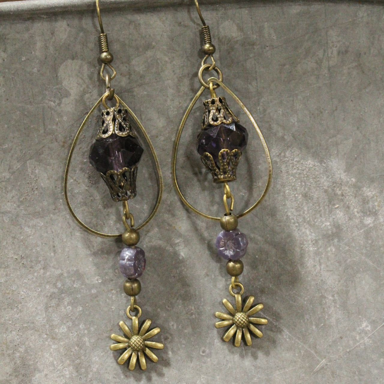 Purple Passion Blooming Flower Dangle Earrings