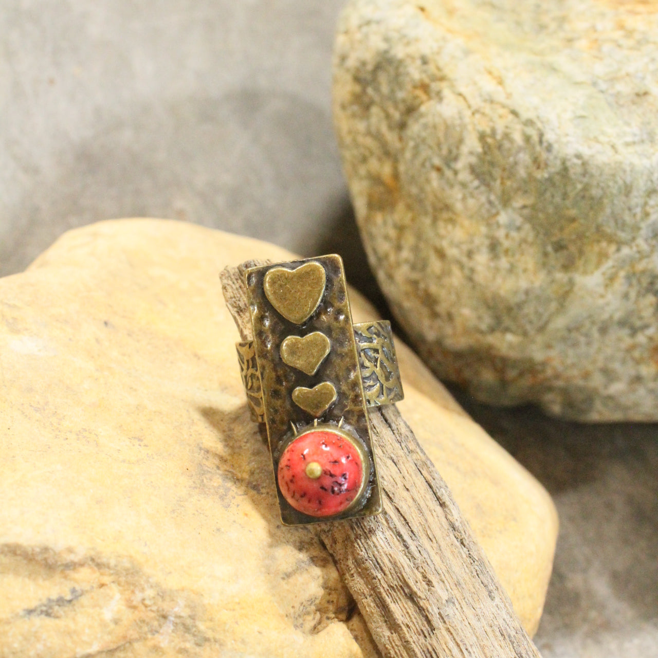 Bohemian Heart Throb Stone Open Size Ring
