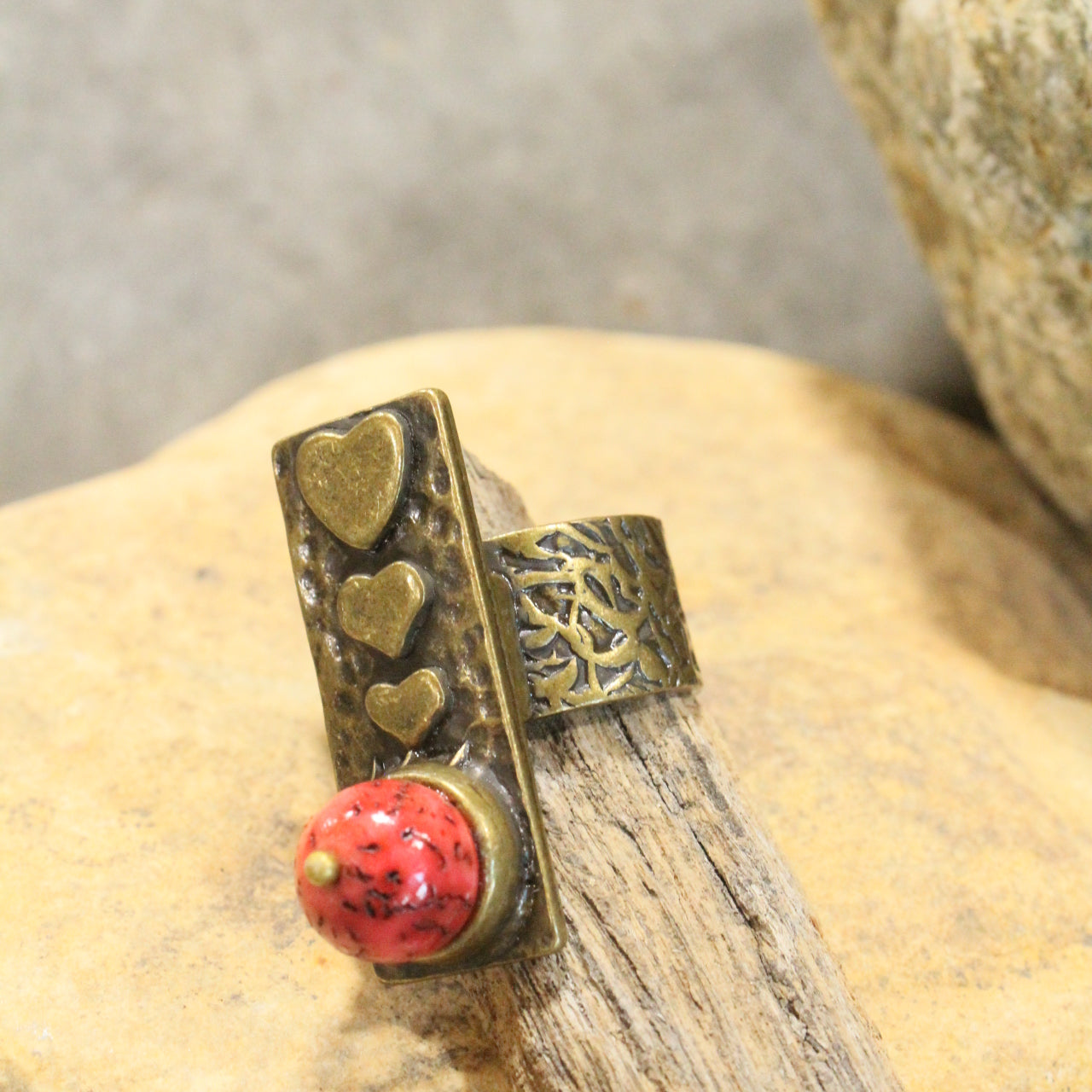Bohemian Heart Throb Stone Open Size Ring