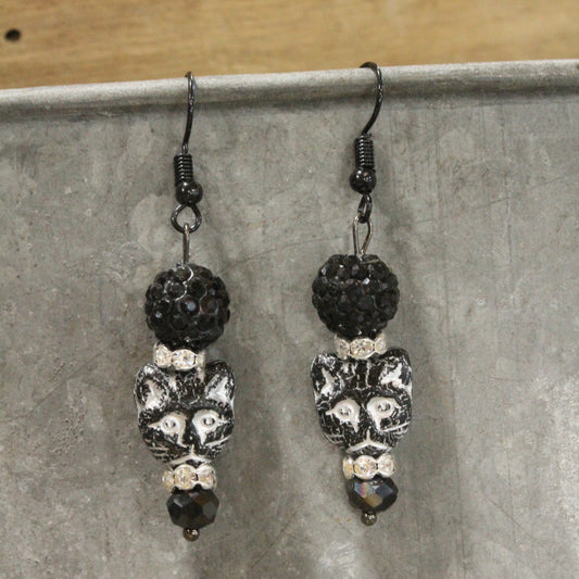 Sassy Black Cat Dangle Drop Earrings