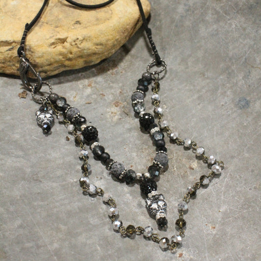 Sassy Black Cat Layered Necklace