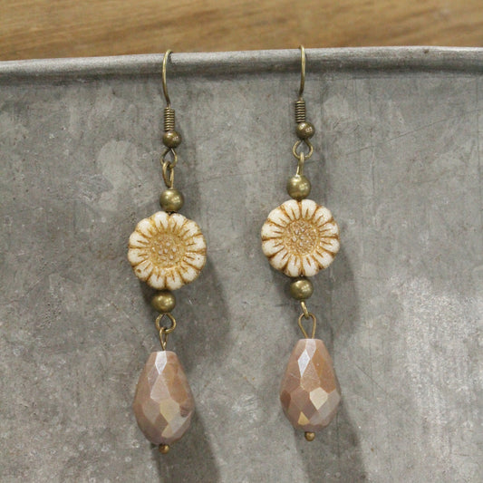 CZECH Me Out Elite Beige & Natural Dangle Earrings