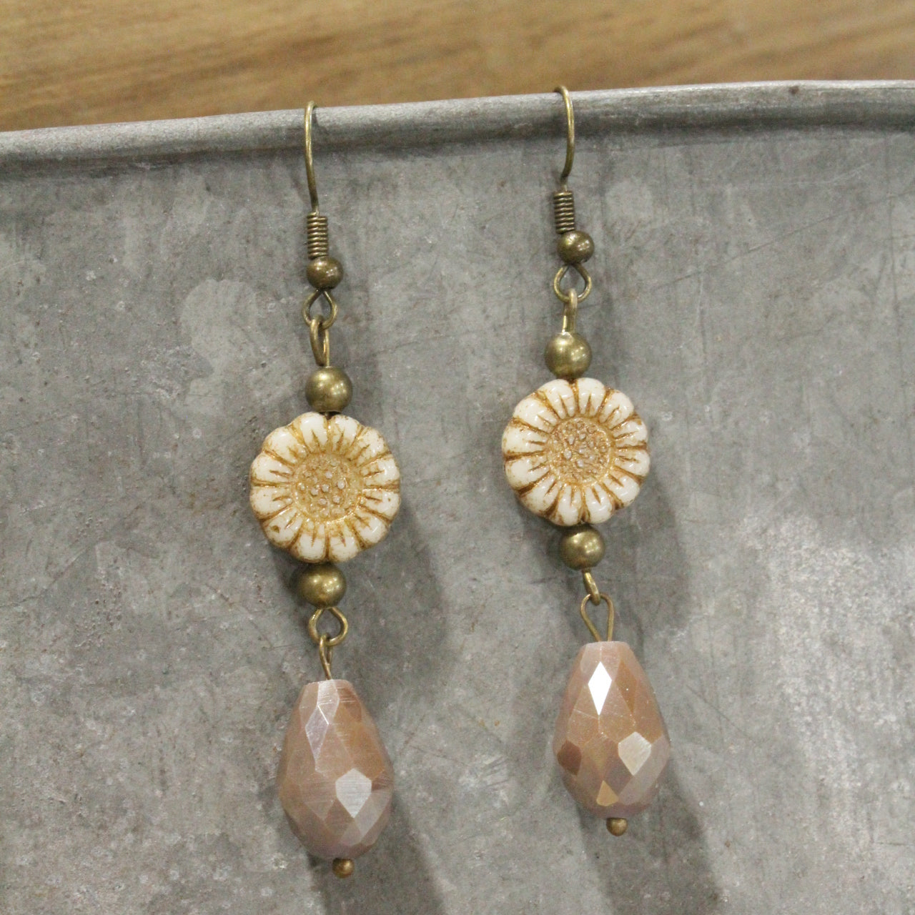 CZECH Me Out Elite Beige & Natural Dangle Earrings