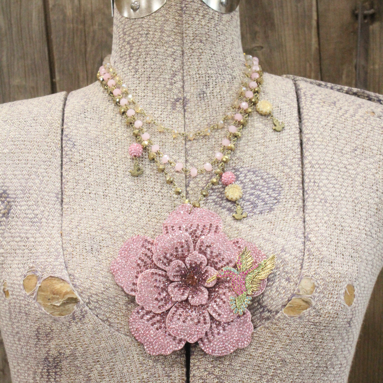 Power In The Flower Blushing Humming Bird Layered Necklace