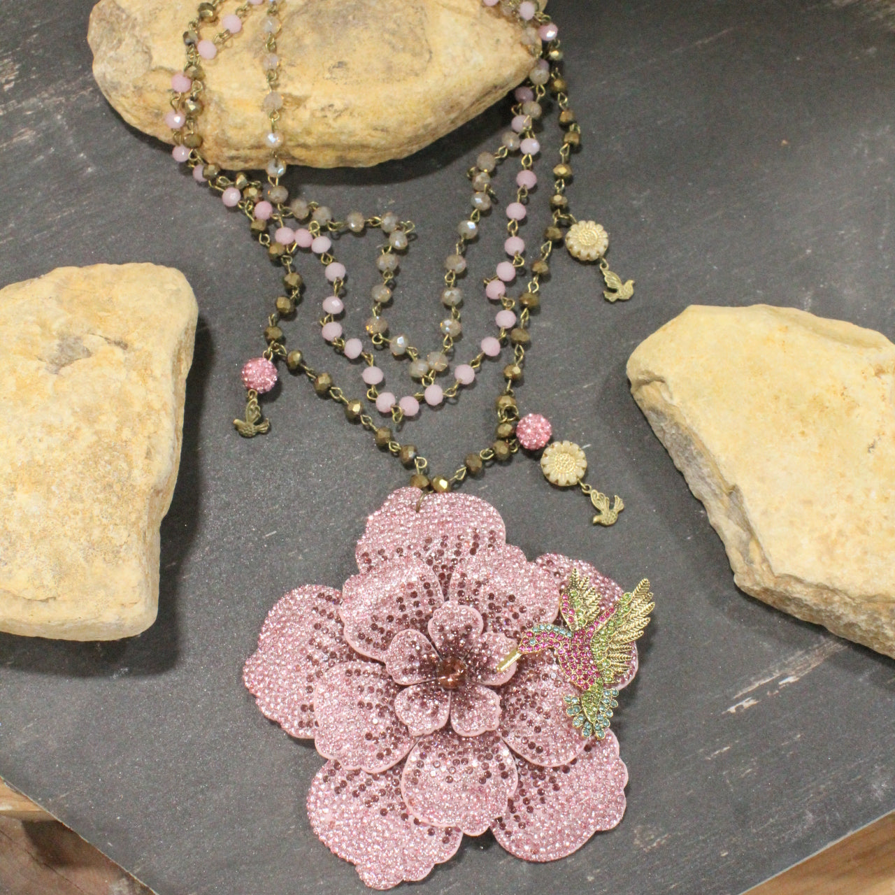 Power In The Flower Blushing Humming Bird Layered Necklace