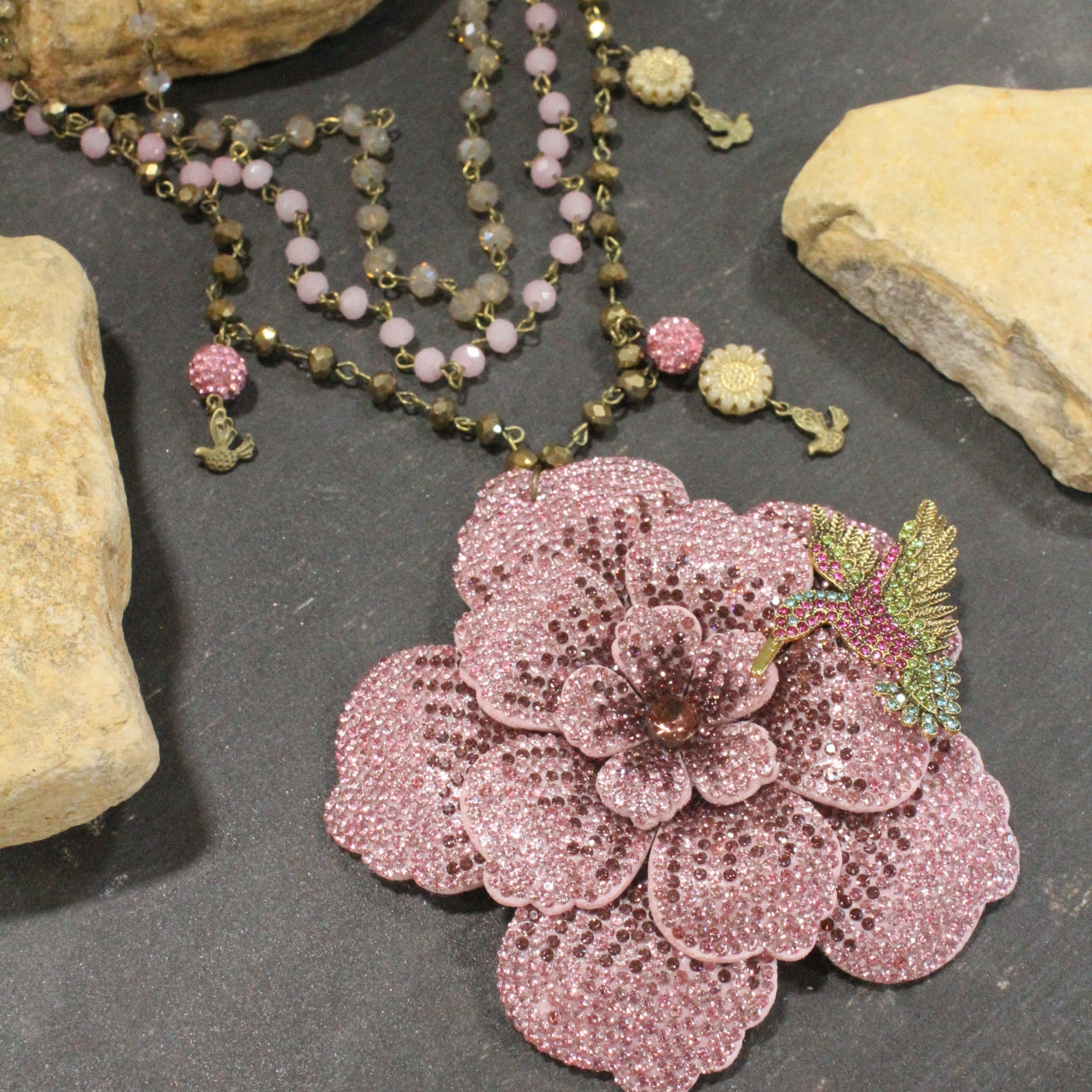 Power In The Flower Blushing Humming Bird Layered Necklace