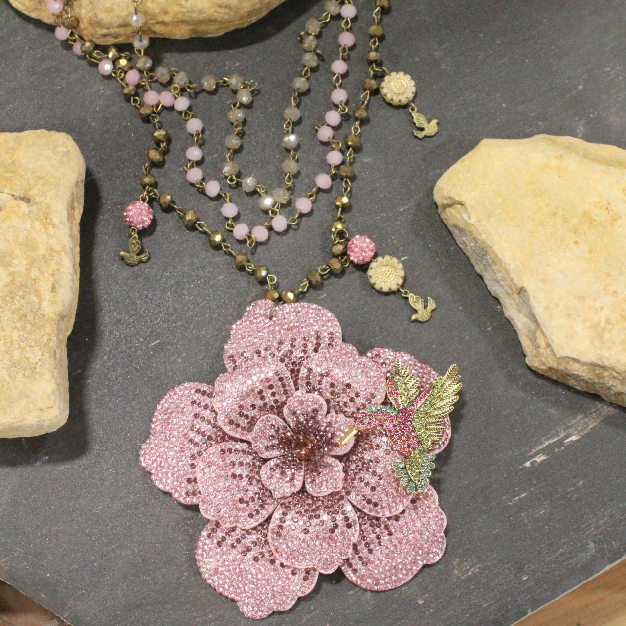 Power In The Flower Blushing Humming Bird Layered Necklace