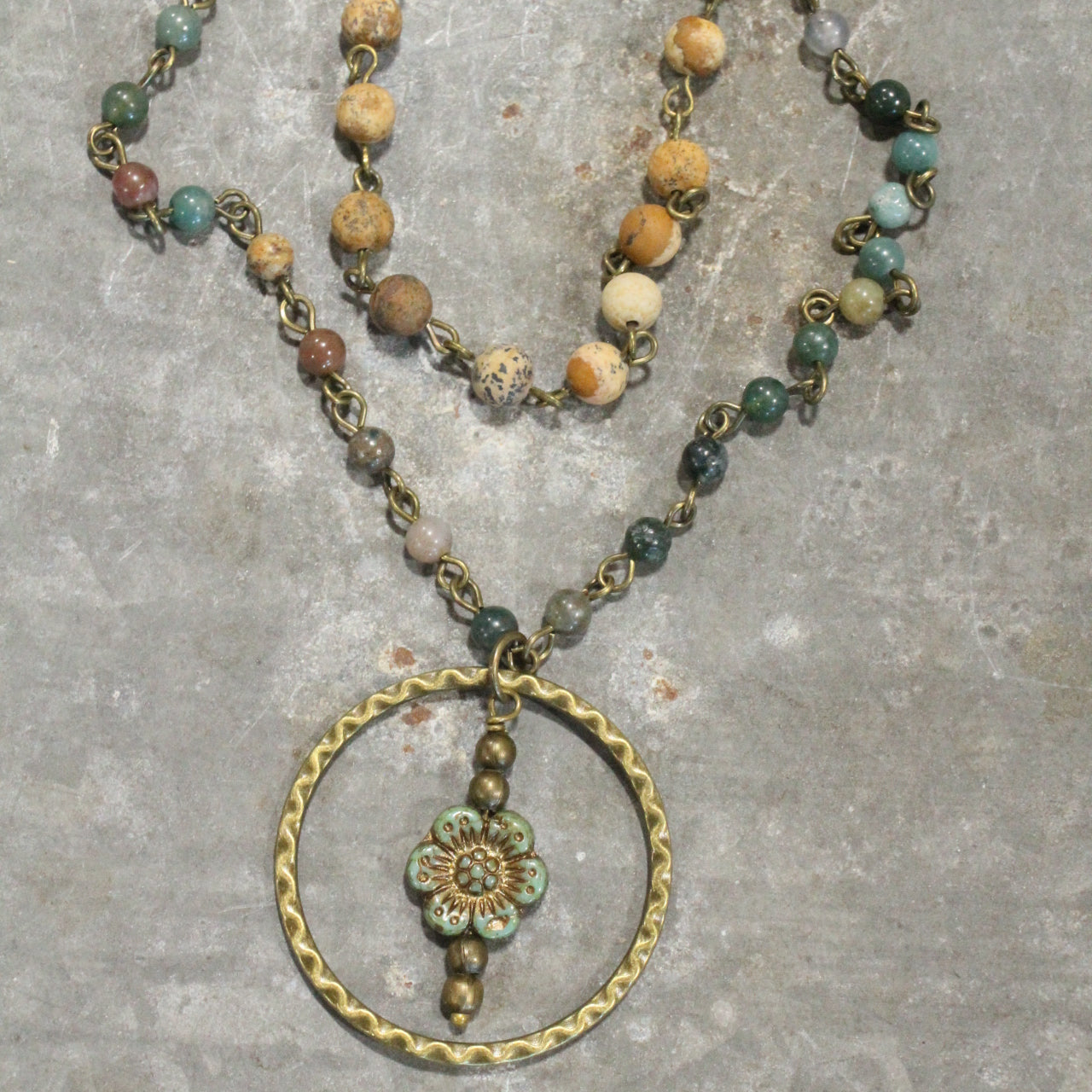 Picasso Wildflower Glass Bead Jade & Jasper Necklace