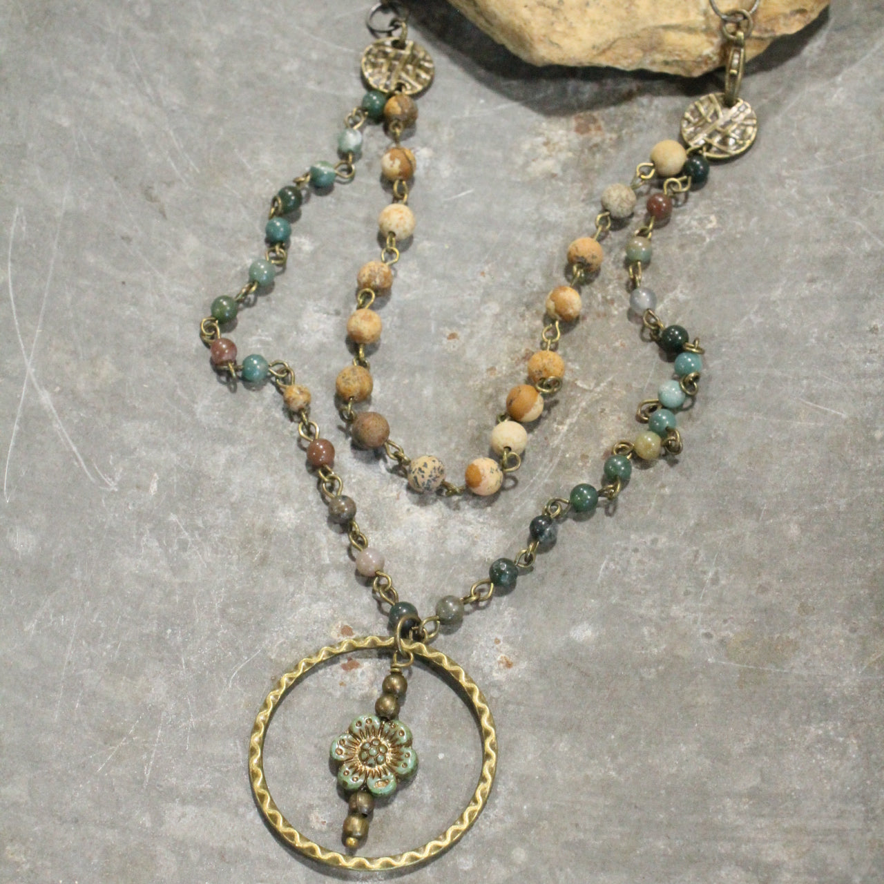 Picasso Wildflower Glass Bead Jade & Jasper Necklace