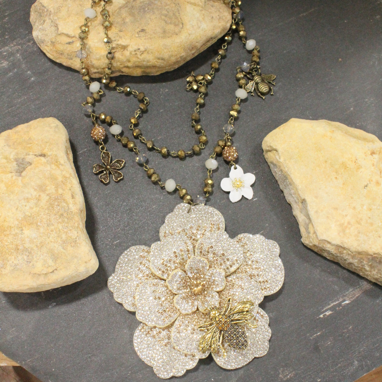 Power In The Flower Dazzling Bee Layered Necklace