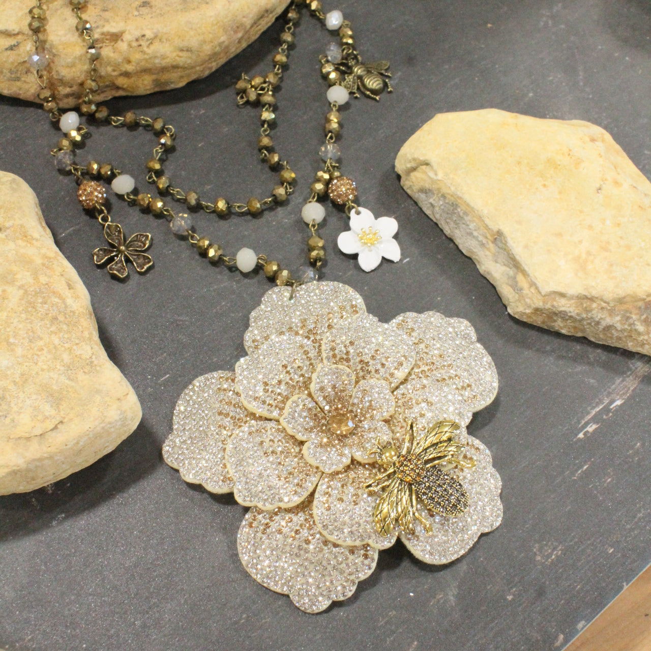 Power In The Flower Dazzling Bee Layered Necklace