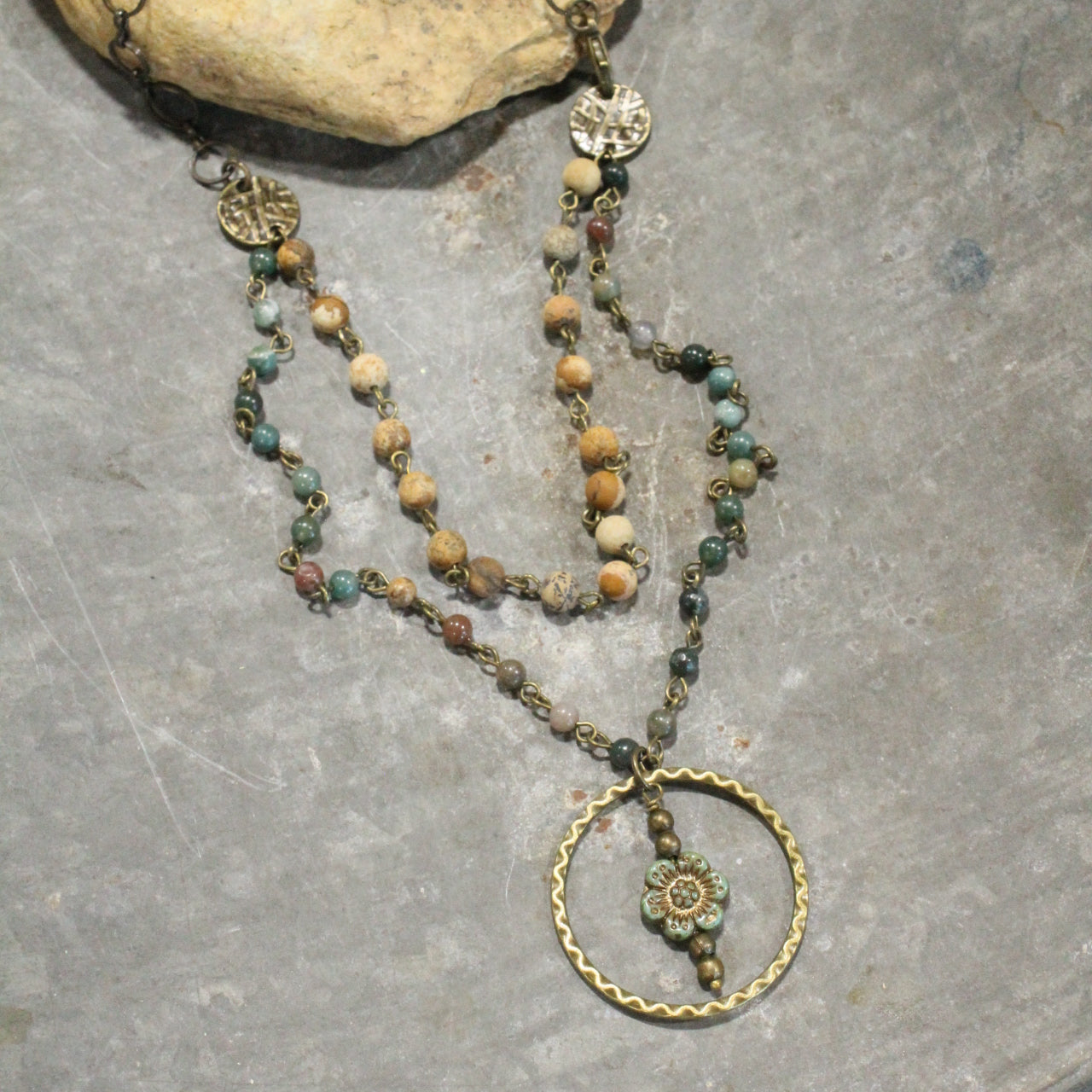 Picasso Wildflower Glass Bead Jade & Jasper Necklace