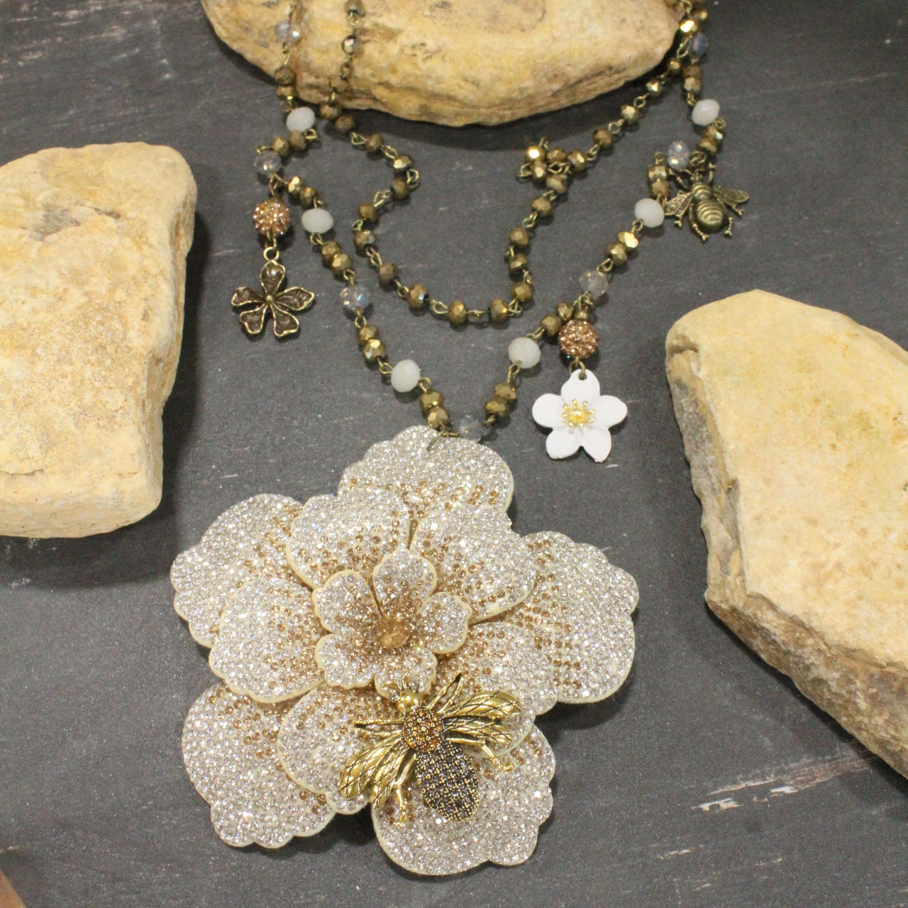 Power In The Flower Dazzling Bee Layered Necklace