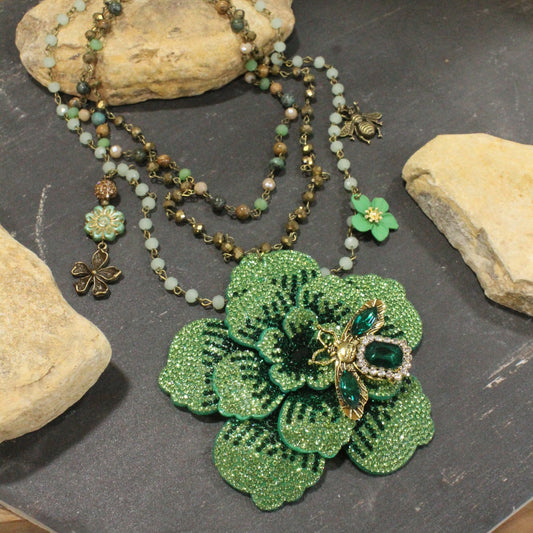 Power In The Flower Green Bee Layered Necklace