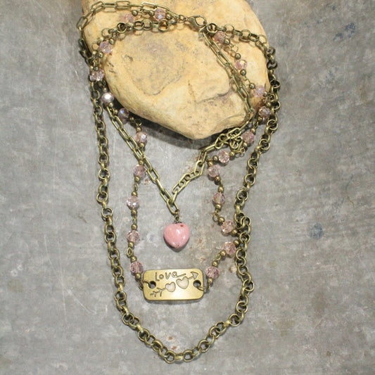 Cupid's Triple Layered Blush Crystal Necklace