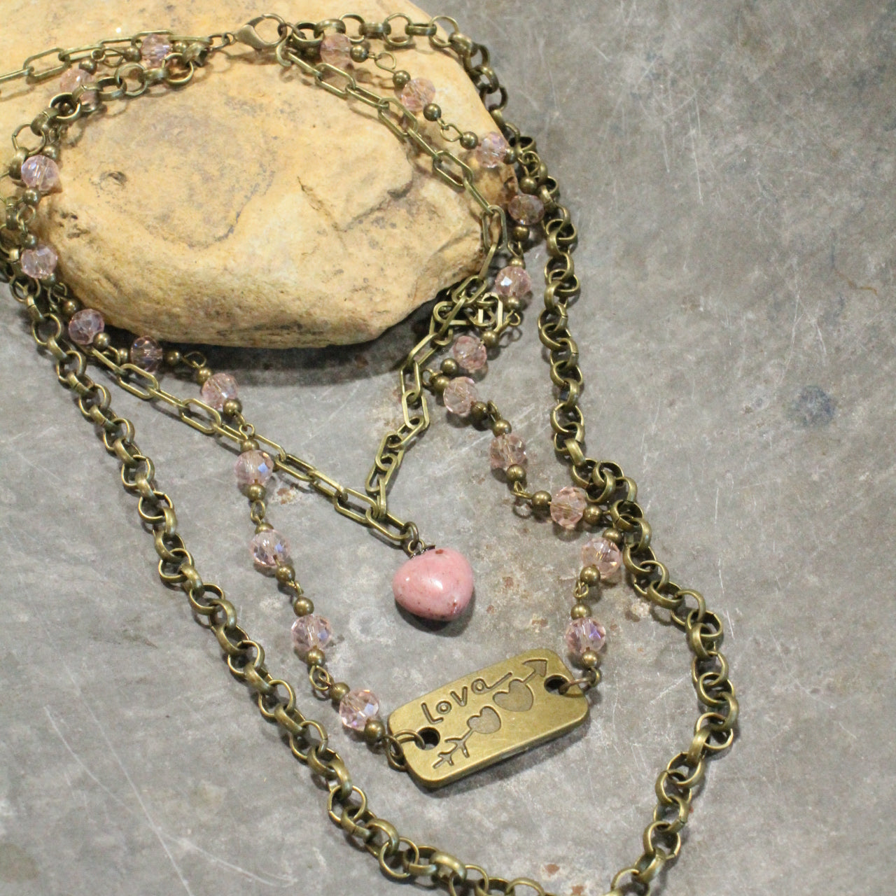 Cupid's Triple Layered Blush Crystal Necklace