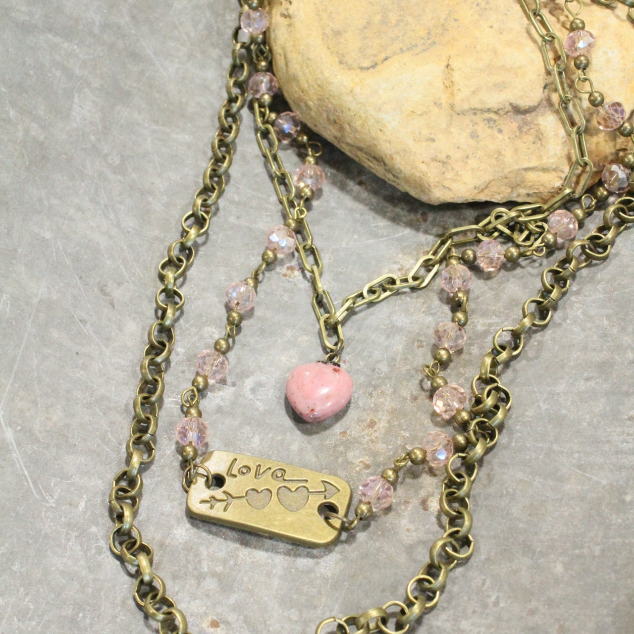 Cupid's Triple Layered Blush Crystal Necklace